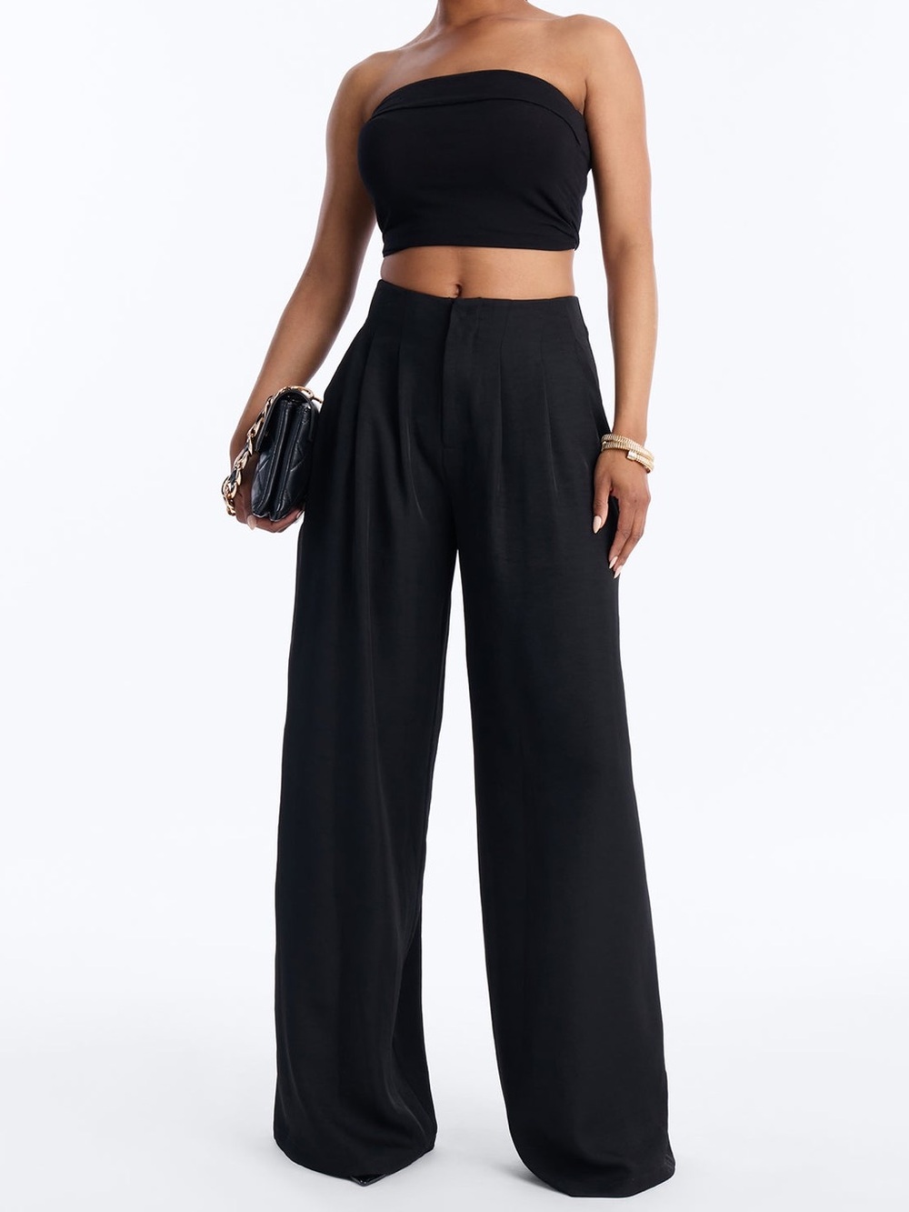 NWOT Wide-Leg High-Rise Trouser Pants - Black